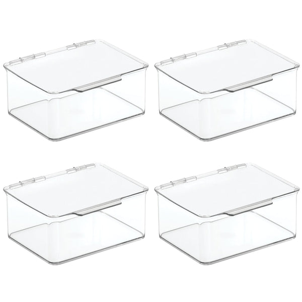 mDesign Plastic Stackable Home, Office Supplies Storage Box, Lid, 4 Pack - Clear