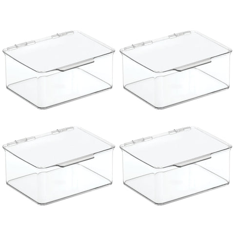 mDesign Plastic Stackable Home, Office Supplies Storage Box, Lid, 4 Pack - Clear