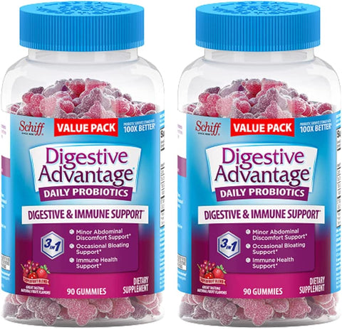 Daily Probiotic Gummies for Digestive Health & Gut Health, Digestive Advantage Probiotics for Men and Women (2x90 Count Bottles) - Superfruit Flavor