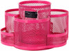 Rotating Fuschia Metal Mesh Desktop Office Supplies Storage Organizer Caddy